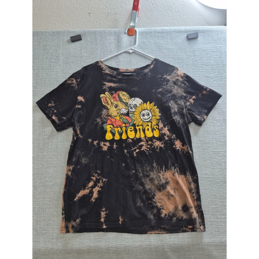 Romwe Friends T-Shirt Men Large Black Tie Dye Graphic Print Casual Everyday Wear